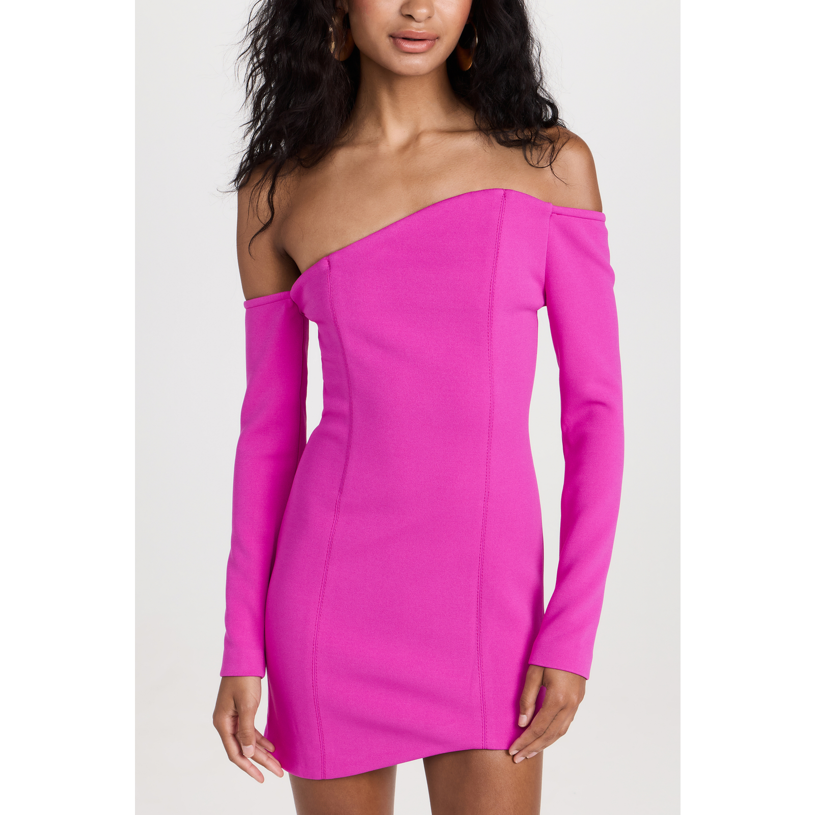 Misha 'Baker' Pink Asymmetrical Off Shoulder Long Sleeve Dress Size M - Nwt